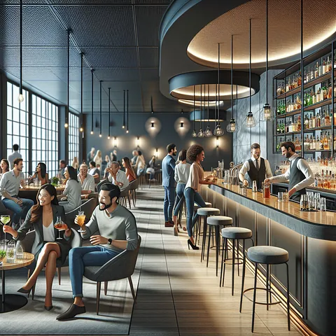 Realistic stock image of a modern bar with people