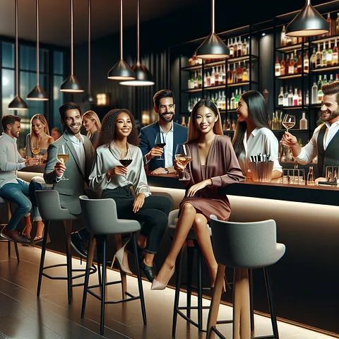Modern bar with friends enjoying drinks