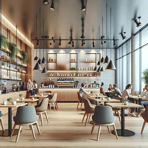Realistic stock image of modern café interior.